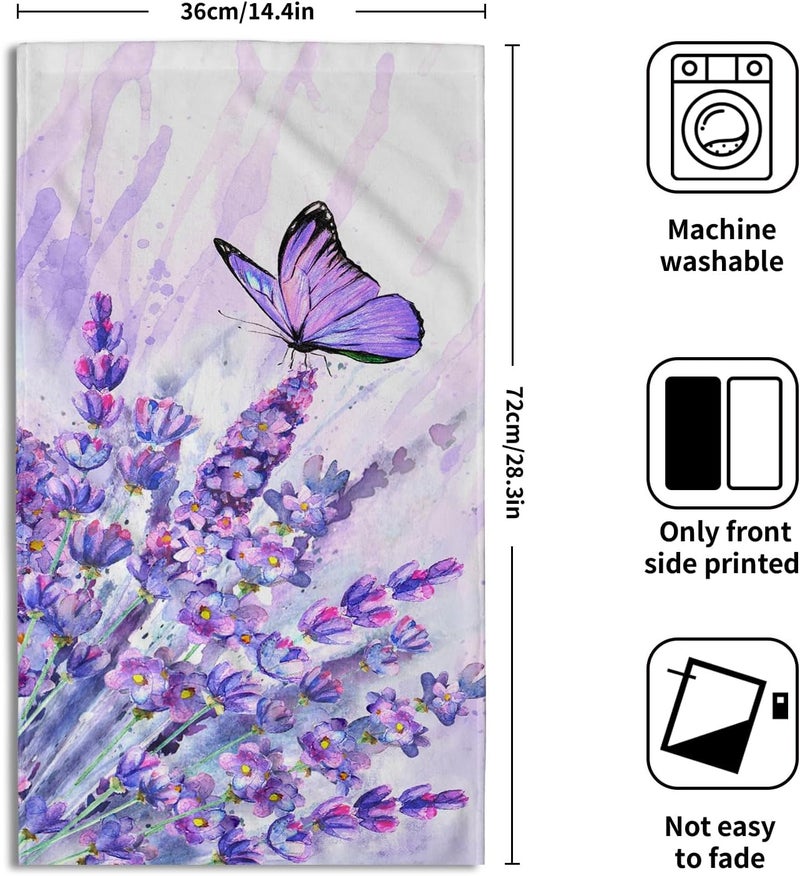 Granbey Watercolor Lavender Butterfly Kitchen Towels Set of 2 Purple Flower Butterflies Decorative Dish Towels Spring Floral Drying Baking Cooking Cloth Seasonal Super Soft Towels for Home Kitchen Face Towel - Image 2